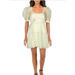 Danielle Bernstein Womens Green Polka Dot Ruffled Mini Dress L